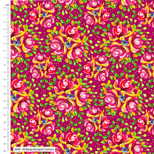 Bohemian Waters Organic Cotton Fabric, Barge Bouquet Crimson from Jaycotts Sewing Supplies