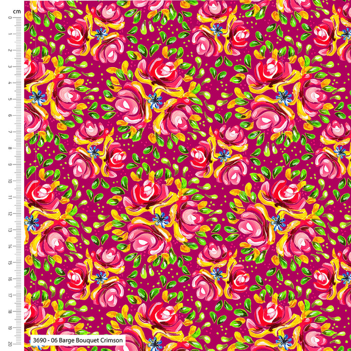 Bohemian Waters Organic Cotton Fabric, Barge Bouquet Crimson from Jaycotts Sewing Supplies