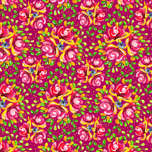 Bohemian Waters Organic Cotton Fabric, Barge Bouquet Crimson from Jaycotts Sewing Supplies