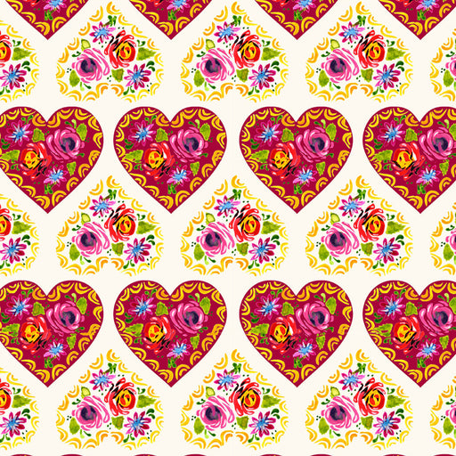 Bohemian Waters Organic Cotton Fabric, Folk Hearts Pink from Jaycotts Sewing Supplies