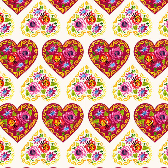 Bohemian Waters Organic Cotton Fabric, Folk Hearts Pink from Jaycotts Sewing Supplies