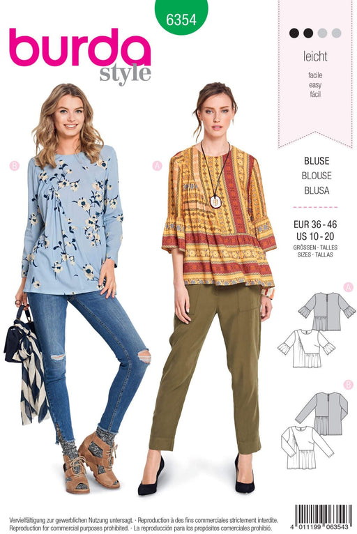 Burda 6354 Women's Blouse Sewing Pattern from Jaycotts Sewing Supplies