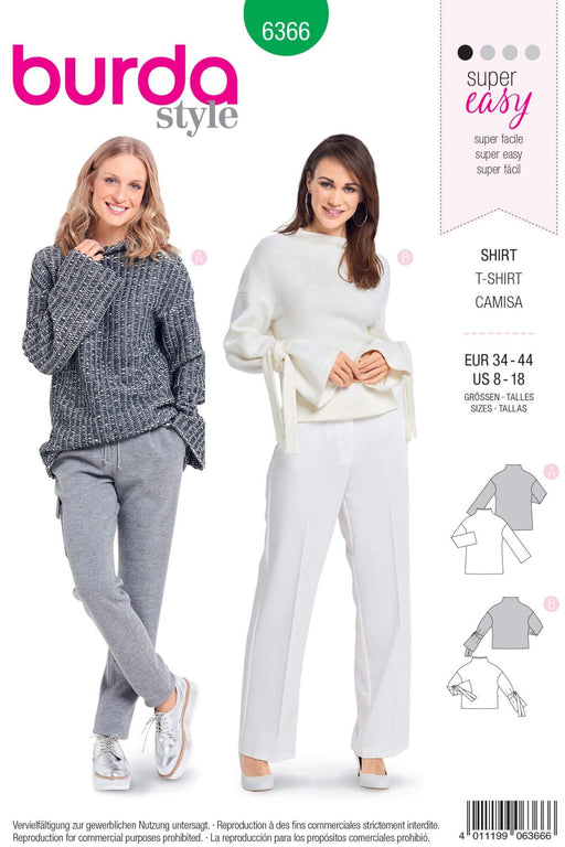 Burda 6366 Women's Easy Tops Sewing Pattern from Jaycotts Sewing Supplies