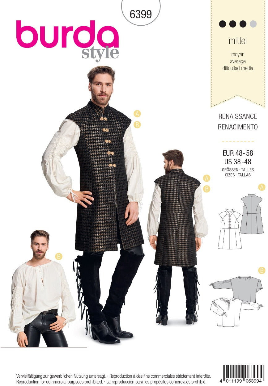 Burda 6399 Men's Renaissance Shirt and Tunic Pattern from Jaycotts Sewing Supplies