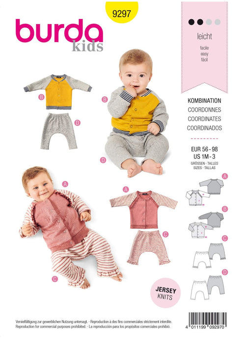 Burda 9297 Babies' Casual Jackets & Bottoms Sewing Pattern from Jaycotts Sewing Supplies