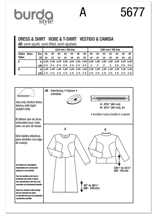 Burda Pattern 5677 Misses' Dress and Shirt from Jaycotts Sewing Supplies