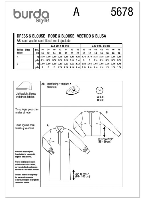 Burda Pattern 5678 Misses' Dress and Blouse from Jaycotts Sewing Supplies