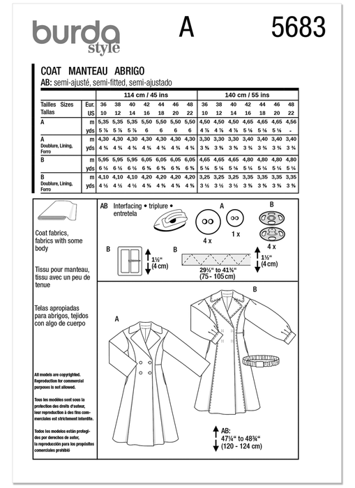 Burda Pattern 5683 Misses' Coats from Jaycotts Sewing Supplies