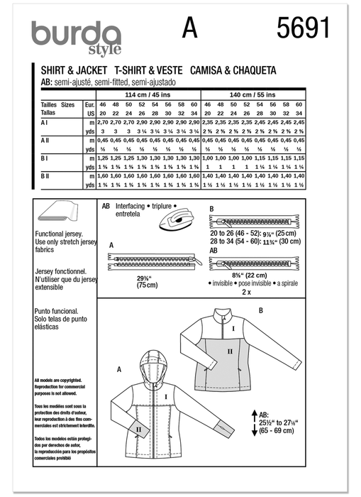 Burda Pattern 5691 Misses' Sports Shirts from Jaycotts Sewing Supplies