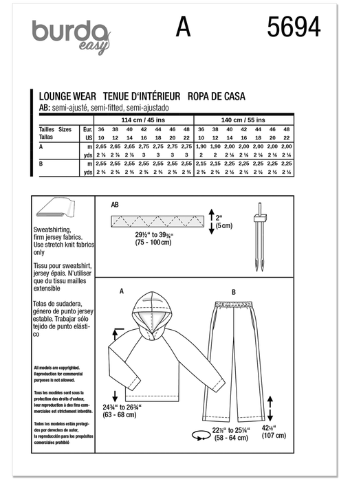 Burda Pattern 5694 Misses' Sweater and Sweatpants from Jaycotts Sewing Supplies