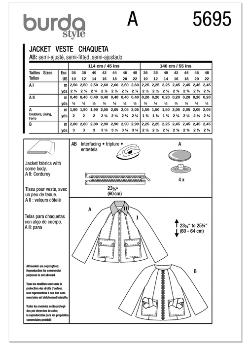 Burda Pattern 5695 Misses' Jackets from Jaycotts Sewing Supplies
