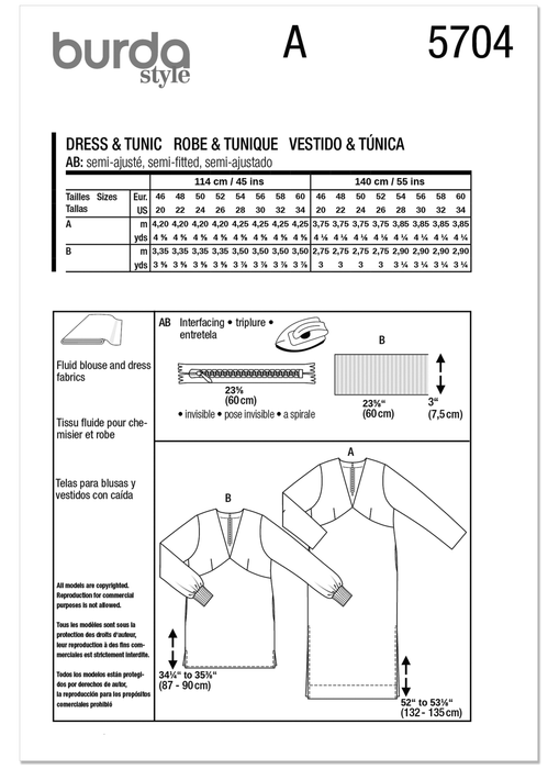 Burda Pattern 5704 Misses' Dress and Tunic from Jaycotts Sewing Supplies