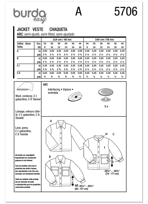 Burda Pattern 5706 Misses' Jackets from Jaycotts Sewing Supplies