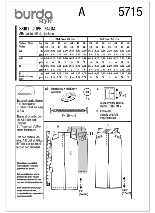 Burda Pattern 5715 Misses' Skirts from Jaycotts Sewing Supplies