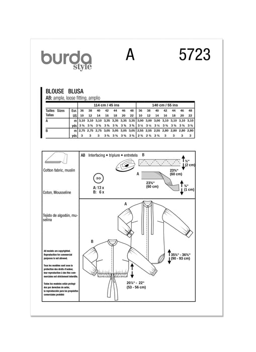 Burda style sewing pattern 5723 Misses' Blouse from Jaycotts Sewing Supplies