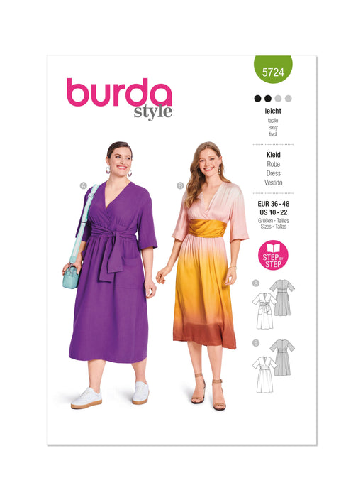 Burda style sewing pattern 5724 Misses' Wrap midi Dress from Jaycotts Sewing Supplies