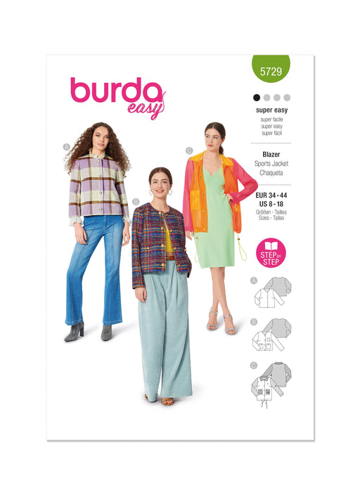 Burda style sewing pattern 5729 Misses' Blazer and Jacket from Jaycotts Sewing Supplies