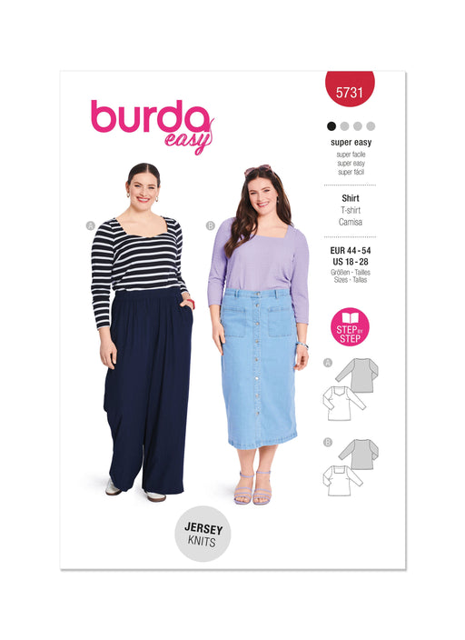 Burda style sewing pattern 5731 Misses' T-Shirt from Jaycotts Sewing Supplies