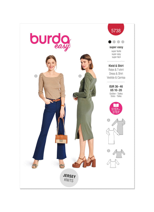 Burda style sewing pattern 5738 Misses' Dress and T-Shirt from Jaycotts Sewing Supplies