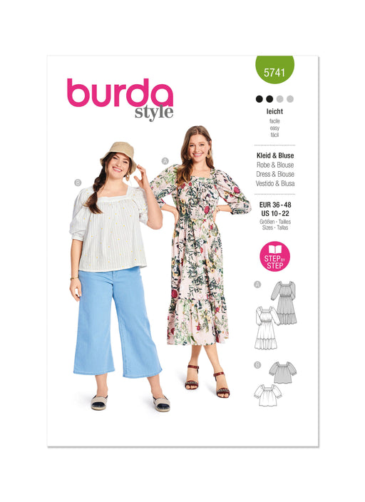 Burda style sewing pattern 5741 Peasant Blouse and Dress from Jaycotts Sewing Supplies