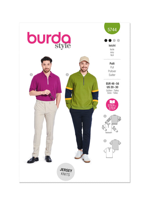 Burda style sewing pattern 5744 Men's Sweatshirt and T-Shirt from Jaycotts Sewing Supplies