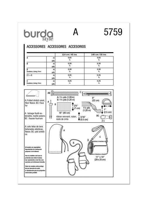 Burda Style Pattern 5759 Accessories from Jaycotts Sewing Supplies