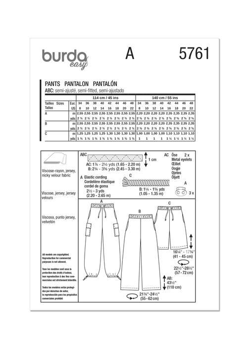 Burda Style Pattern 5761 Misses' Cargo Pants from Jaycotts Sewing Supplies