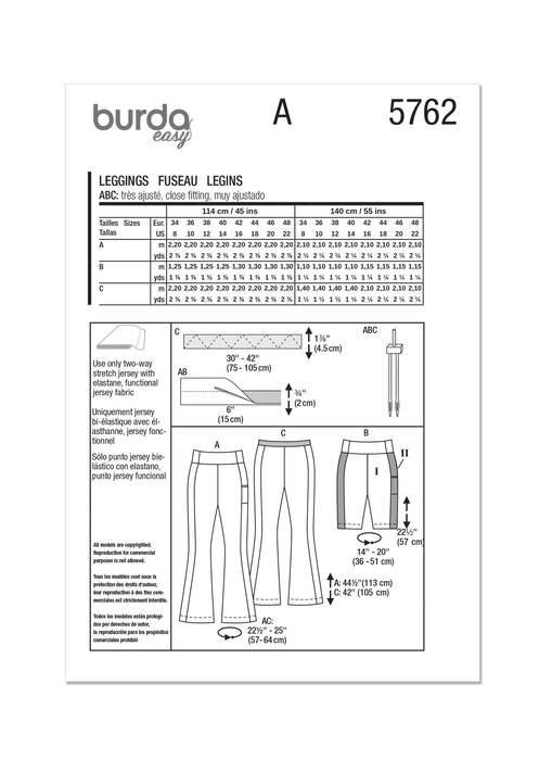 Burda Style Pattern 5762 Misses' Leggings from Jaycotts Sewing Supplies