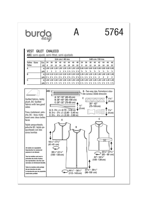 Burda Style Pattern 5764 Misses' Waistcoats from Jaycotts Sewing Supplies