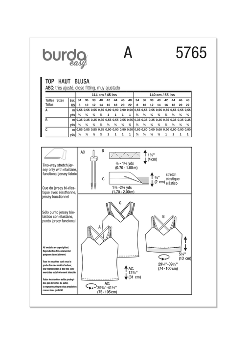 Burda Style Pattern 5765 Misses' Tops from Jaycotts Sewing Supplies