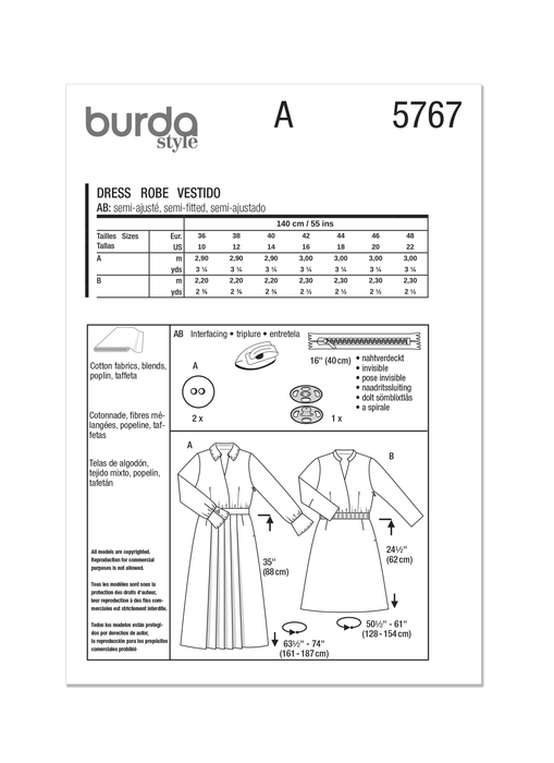 Burda Style Pattern 5767 Misses' Dress from Jaycotts Sewing Supplies