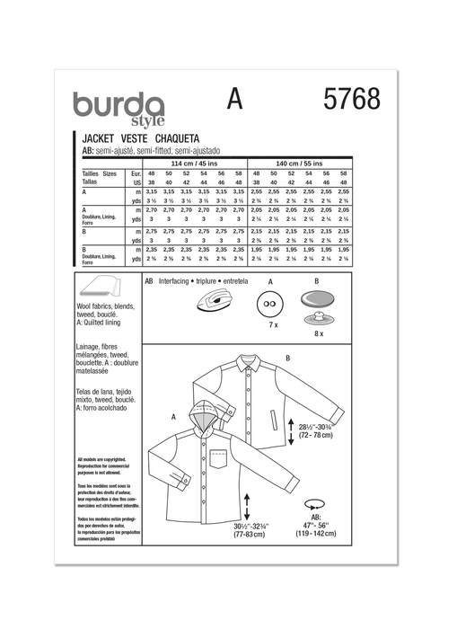 Burda Style Pattern 5768 Men's Jacket from Jaycotts Sewing Supplies