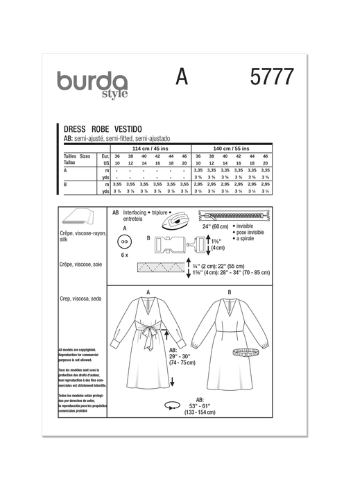 Burda Style Pattern 5777 Misses' Dress from Jaycotts Sewing Supplies