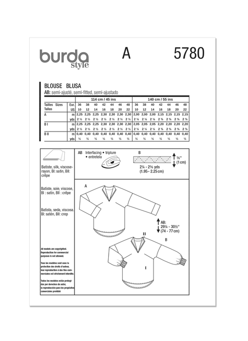 Burda Style Pattern 5780 Misses' Blouse from Jaycotts Sewing Supplies