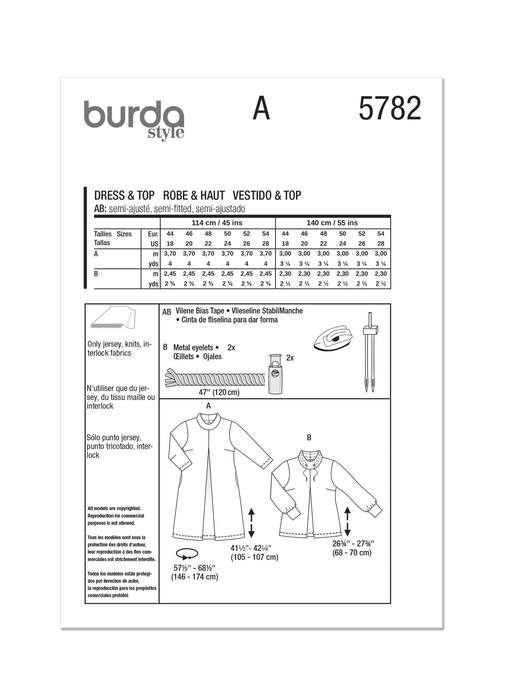 Burda Style Pattern 5782 Misses' Dress and Tunic from Jaycotts Sewing Supplies