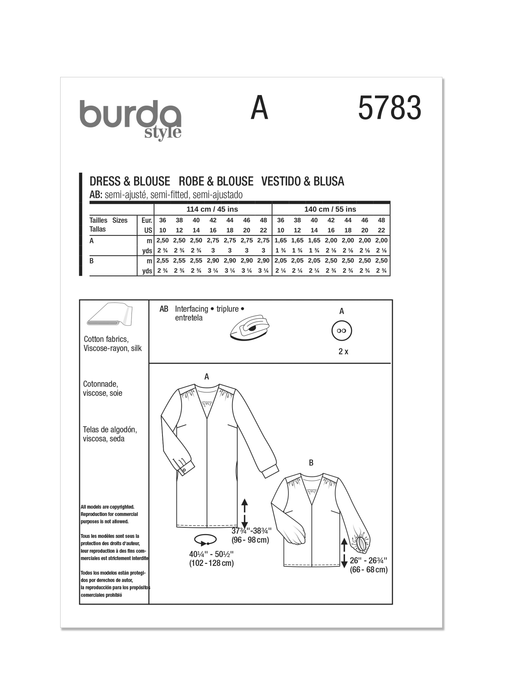 Burda Style Pattern 5783 Misses' Dress and Blouse from Jaycotts Sewing Supplies