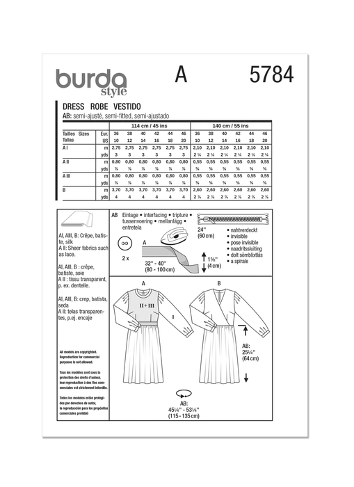 Burda Style Pattern 5784 Misses' Dress from Jaycotts Sewing Supplies