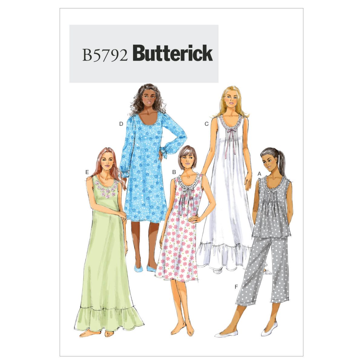 Butterick 5792 Misses' Nightwear Pattern Top, Gown and Pants from Jaycotts Sewing Supplies
