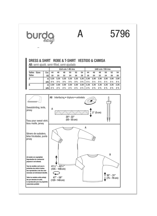 Burda Style Pattern 5796 Misses' Dress and Top from Jaycotts Sewing Supplies