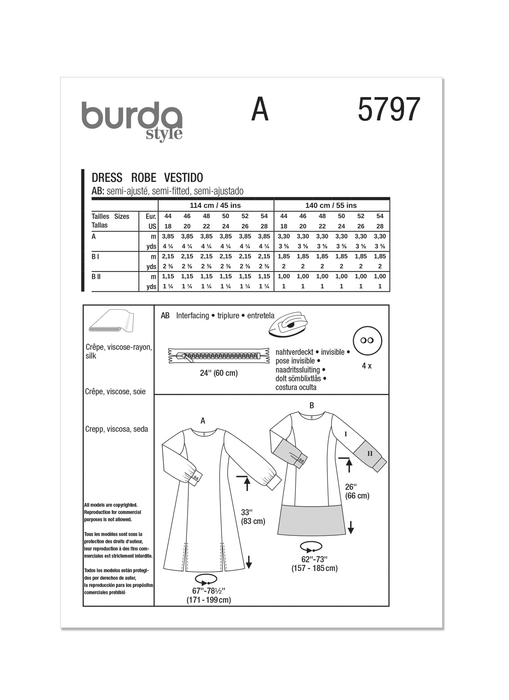 Burda Style Pattern 5797 Misses' Dress from Jaycotts Sewing Supplies