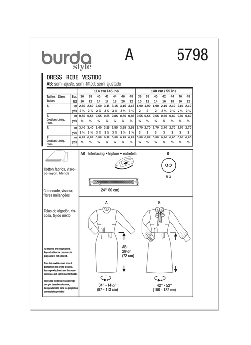 Burda Style Pattern 5798 Misses' Dress from Jaycotts Sewing Supplies