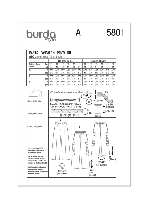 Burda Style Pattern 5801 Misses' Trouser Pants from Jaycotts Sewing Supplies