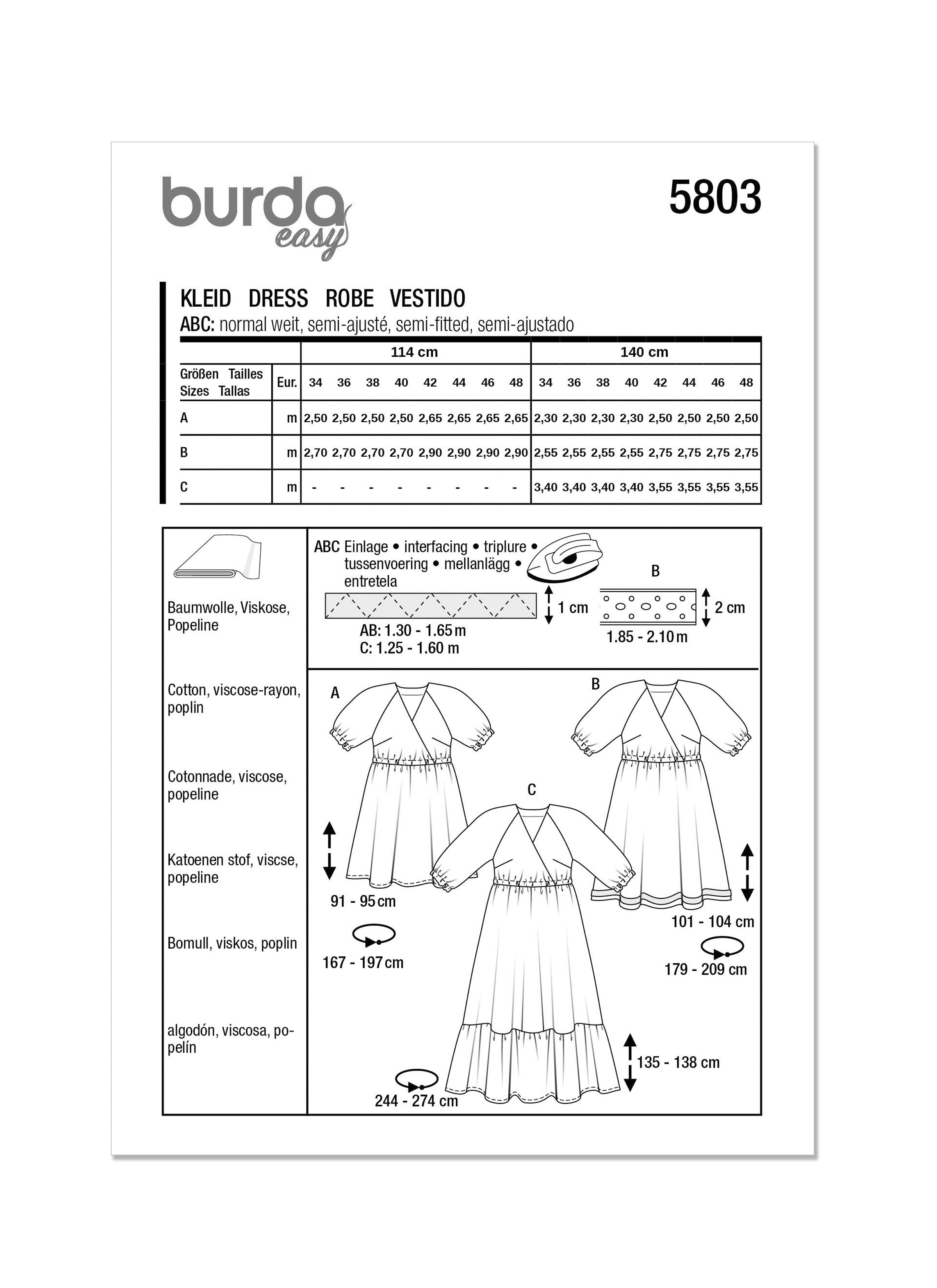 Burda Style 5803 Easy to sew Dress Pattern from Jaycotts Sewing Supplies