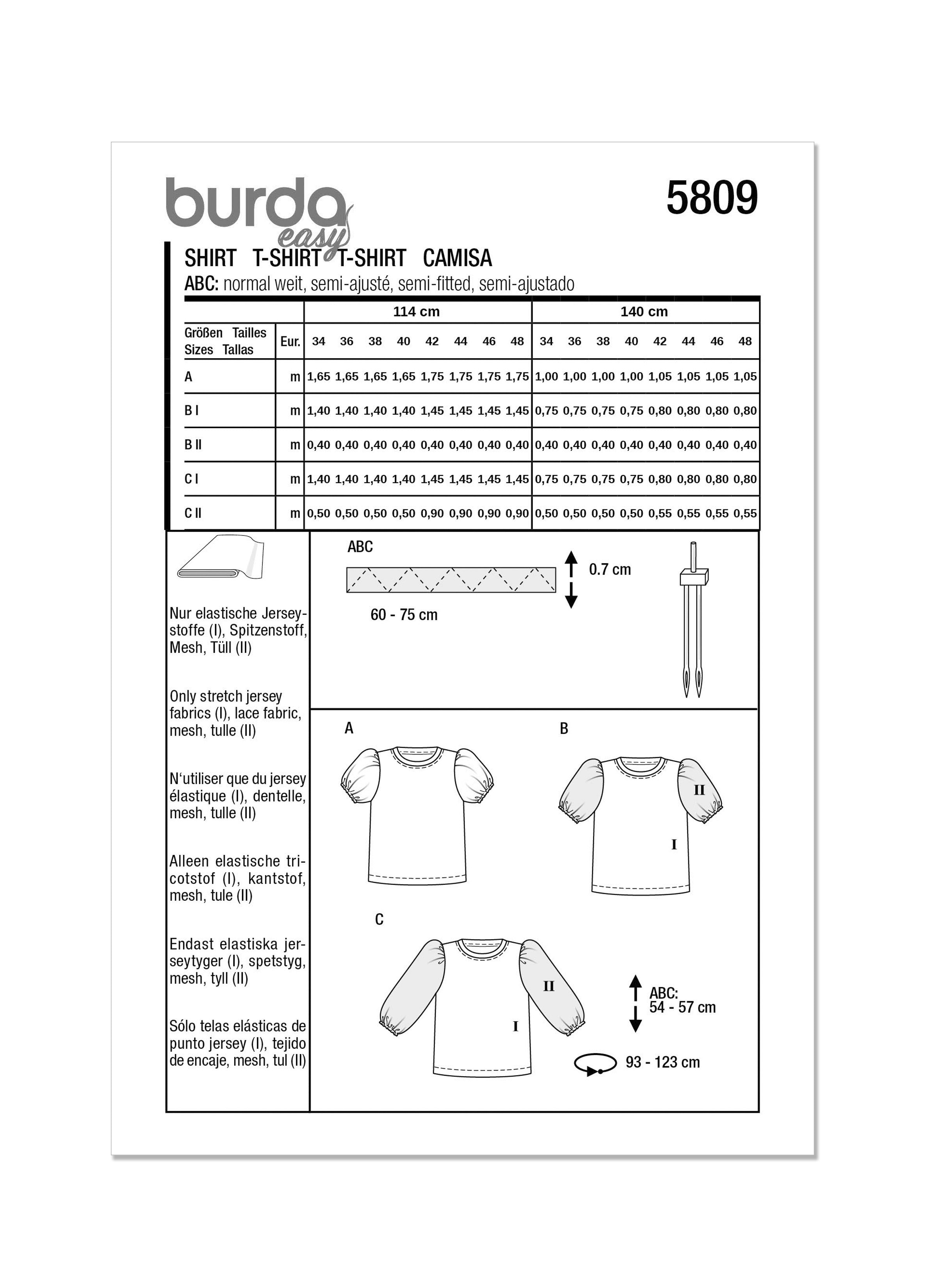 Burda Style 5809 Easy sew Misses' Shirts pattern from Jaycotts Sewing Supplies