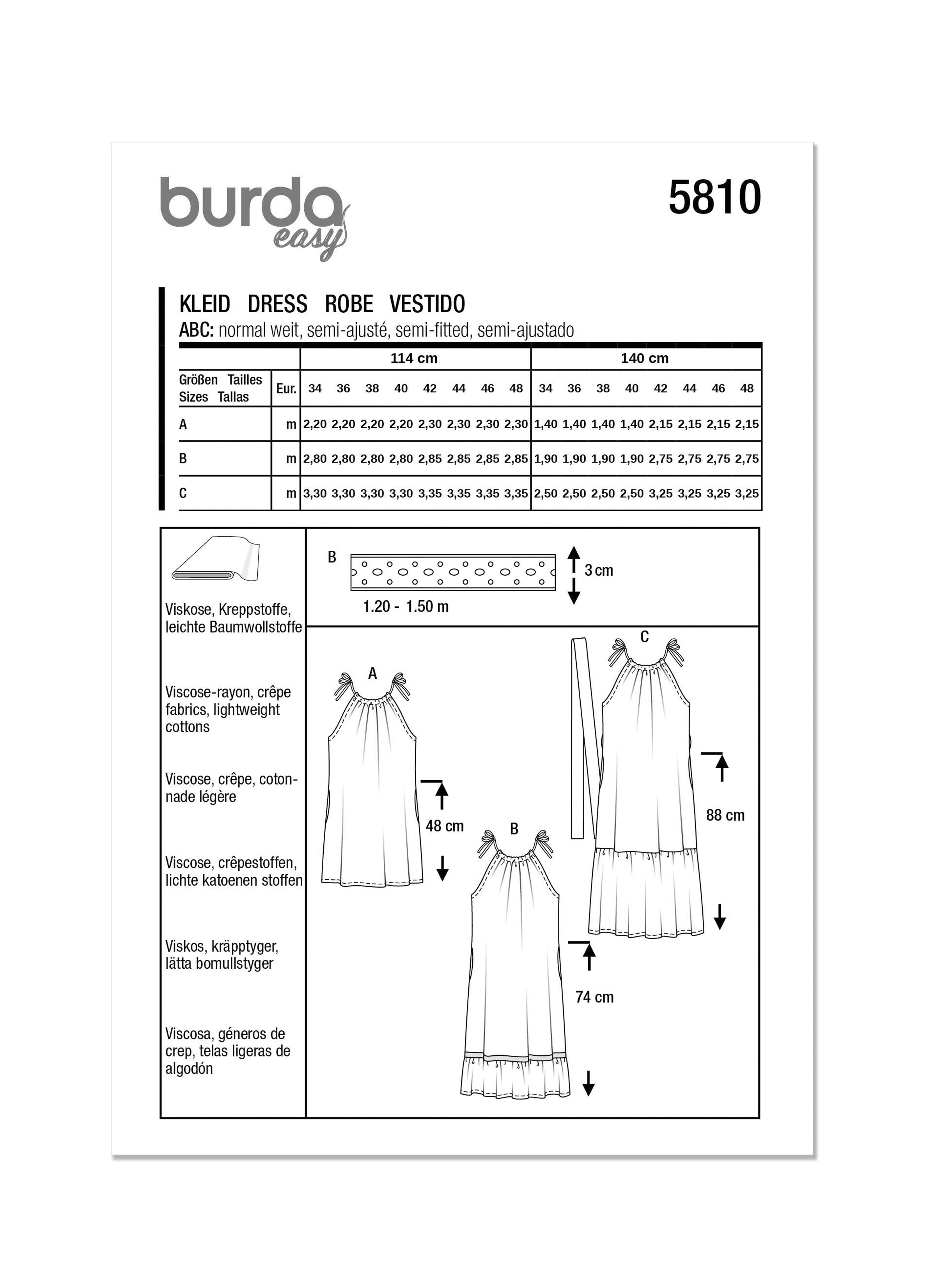 Burda Style 5810 Easy Sew Summer Dress Pattern from Jaycotts Sewing Supplies