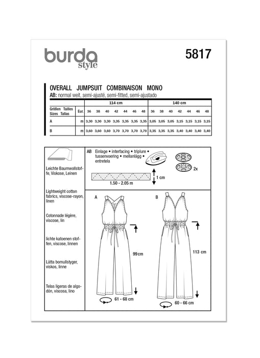Burda Style Pattern 5817 Misses' Jumpsuits from Jaycotts Sewing Supplies