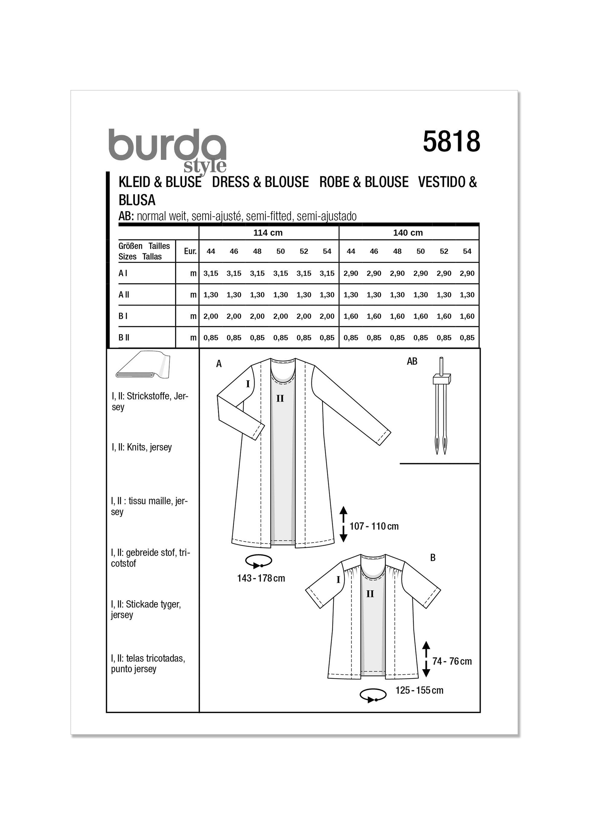 Burda Style Pattern 5818 Misses' Dress & Blouse from Jaycotts Sewing Supplies