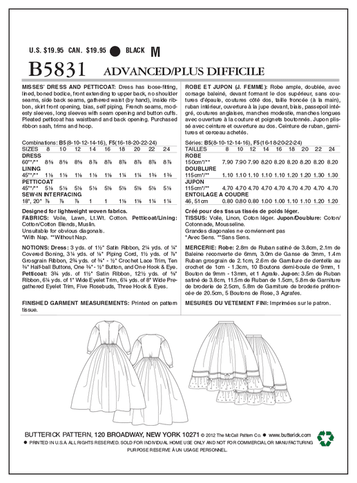 Butterick 5831 Misses' Historic Dress Pattern from Jaycotts Sewing Supplies