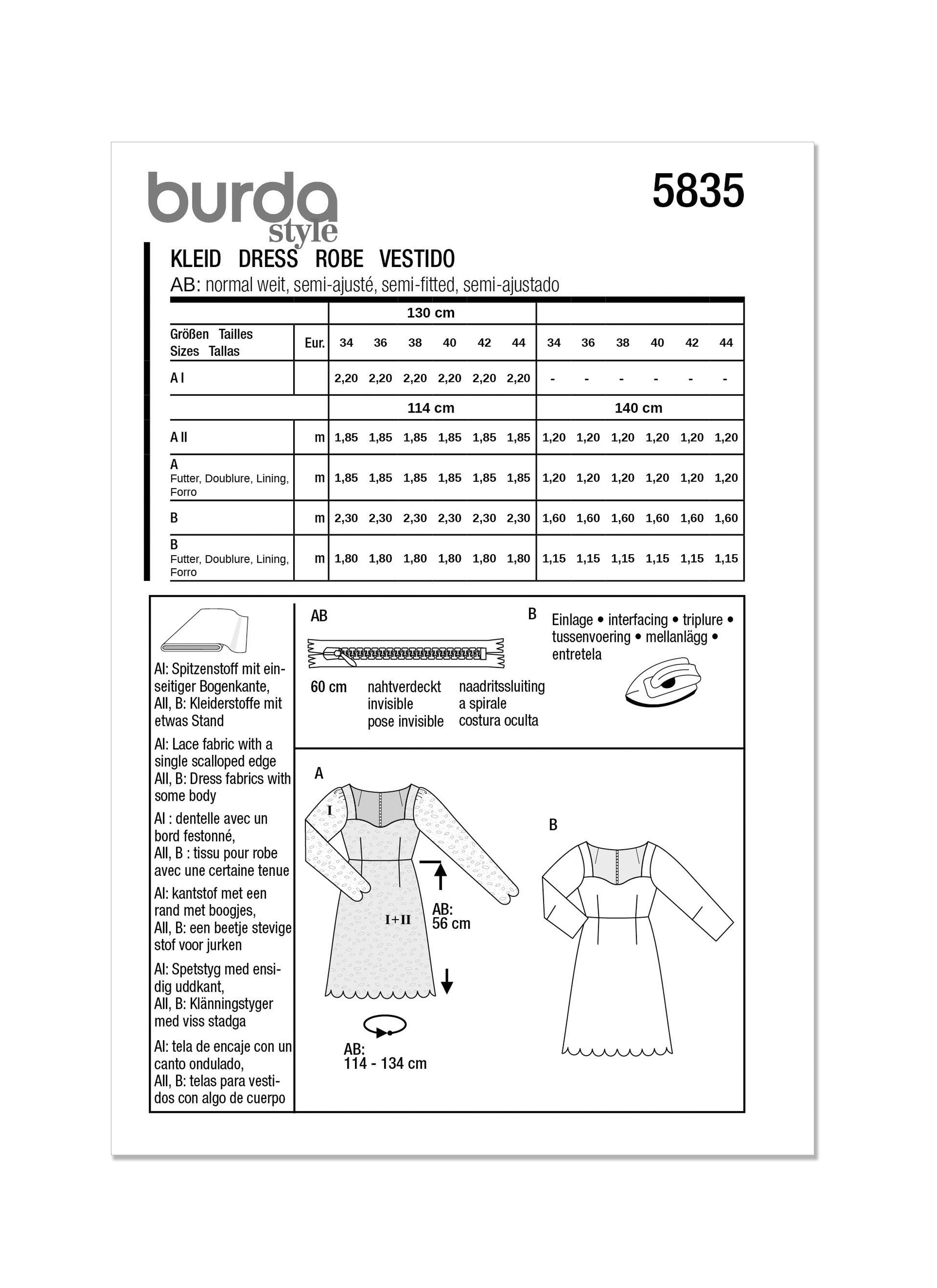 Burda Sewing Pattern 5835 Misses' Dress from Jaycotts Sewing Supplies