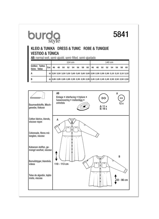 Burda Style 5841 Dress and Tunic Pattern from Jaycotts Sewing Supplies